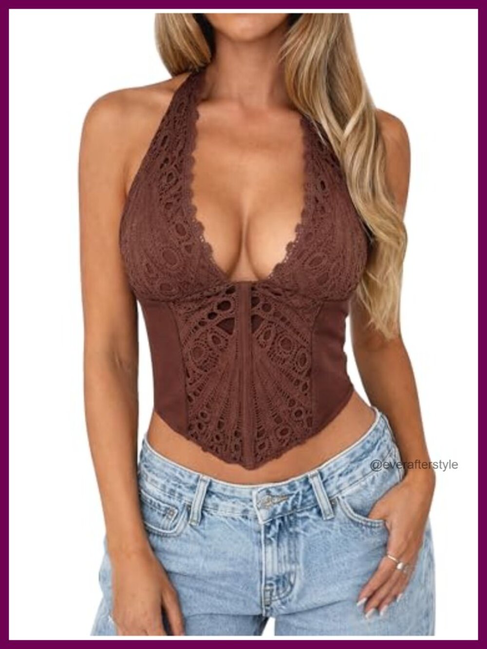 Women's Halter Top V-Neck Sleeveless Open-Back Lace Crop Y2K Summer Going Out